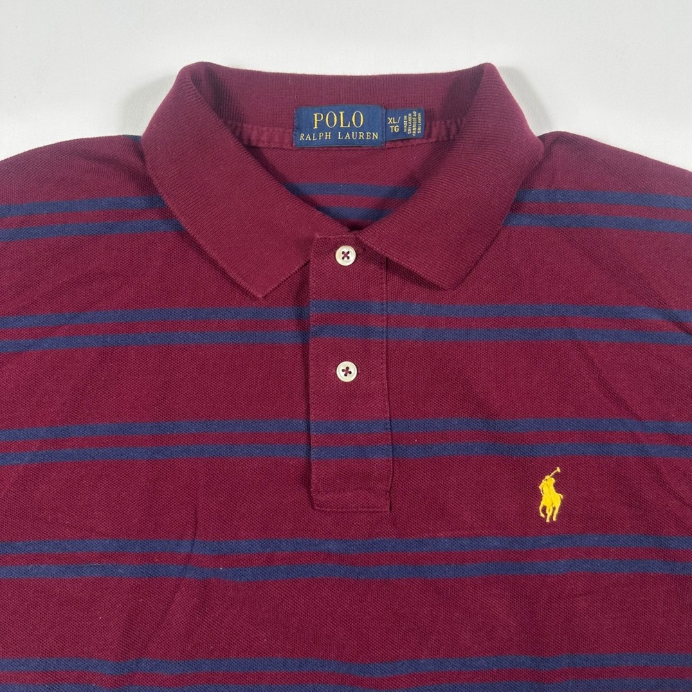 Polo Ralph Lauren Polo Shirt Mens XL Striped Short Sleeve Burgundy Navy